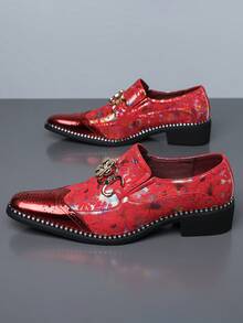 QRLQRL 1 Pair Men's Lightweight Casual Shoes, With Decorative Buckle, Pointed Toe Design, Low-Top PU Upper, Suitable For Daily Wear And Leisure Activities. - Red - View 2