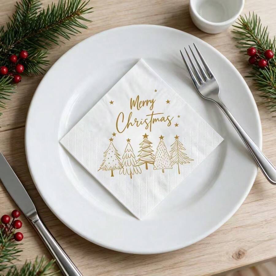 20/50/100pcs Double Layer Disposable Christmas Party Napkins, Christmas Paper Decorative Napkins, Christmas Table Decoration, Christmas Celebration Paper Napkins - View 1