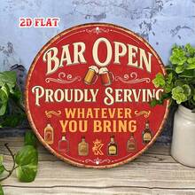 2D Flat Round Iron Beverage Art Hanging Sign, Beverage Illustration Metal Iron Plate, 8x8 Inch Iron Plate Bar Business Sign, Suitable For Home, Garage, Restaurant, Cafe Wall Decor Hanging Sign, Pre-Drilled Holes, Style As Shown In Size Chart - Multicolor - View 3