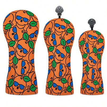 1pc Orange Skull Golf Headcovers, Durable Premium Material, Universal Club Covers For Driver, Fairway Wood And Hybrid, Unisex Golf Accessories