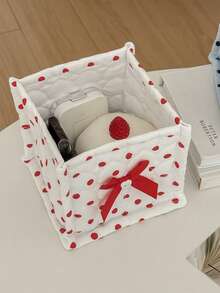 1pc 4-Color Large Polka Dot Storage Basket With Bow Decor, Desktop Organizer For Dorm, Bedroom, Miscellaneous Small Items - Multicolor - View 14