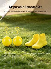 1 Set. Compressed Raincoat Ball + Waterproof Shoe Covers Rain Gear Set - Multicolor - View 2