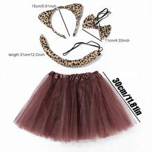 3/4pcs Brown Leopard Print Accessory Set, Includes Headband, Leopard Tail, Bow Tie, Skirt, Suitable For Carnival And Cosplay Events,Halloween - Multicolor - View 7