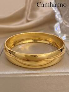 Camhanno 1 Stück Vintage mattiertes Stern-Öffnungsarmband aus Edelstahl mit 18K Goldbeschichtung, breite Feder für Frauen - Gold - Übersicht 6