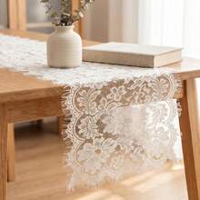 5件組白色蕾絲刺繡波希米亞風桌旗,10x120英吋,適用於派對、婚禮、新娘婚前派對裝飾,復古鄉村風桌布 - 睫毛 - 查看 4
