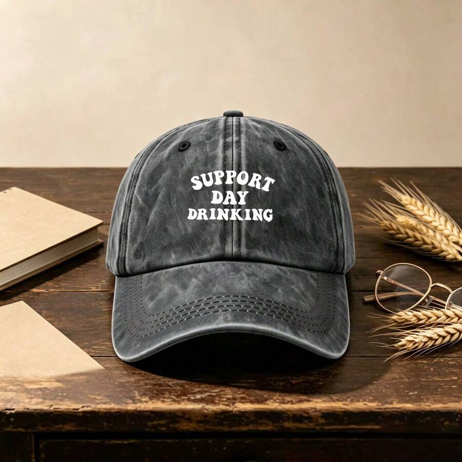 1pc Gothic-Style Casual Washed Men Hat,Letters Printing, Unisex Fashion, Provides Shade & Sun Protection, Perfect For Outdoor Activities.