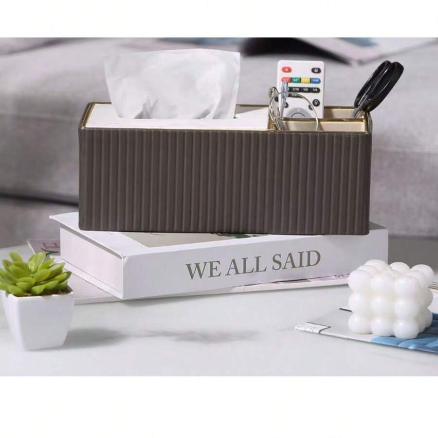 Multifunctional Desktop Tissue Box, Textured Tissue Box, Gold-Trimmed Tissue Box, Living Room, Dining Room, Kitchen Home Decor, Home Decor Accessories, Apartment Essentials