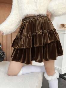 Velvet Cake Skirt Skirt Women Autumn/Winter Korean Style High Waist Slimming Versatile Sweet Fluffy A-Line Mini Skirt - Coffee Brown - View 5