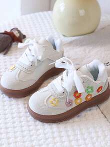 1 Pair Girls' Sports Shoes, Stylish Spring/Autumn New Floral Sneakers, Soft Sole Training Shoes For Big Kids - Beige - View 4