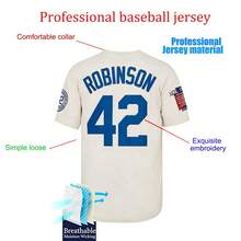 Men's #42 Legendary Jackie Robinson Beige Embroidered Baseball Jersey, 1955 Champion Vintage Commemorative Baseball Apparel, Fan Gift - Beige - View 4