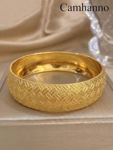 Camhanno 1 Stück Vintage mattiertes Stern-Öffnungsarmband aus Edelstahl mit 18K Goldbeschichtung, breite Feder für Frauen - Gold - Übersicht 8