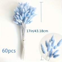 60支 16.5英吋人造兔尾草莖，居家裝飾人造兔尾草，適用於波希米亞風花藝布置、DIY手工、居家廚房與婚禮裝飾、聖誕裝飾、聖誕感恩節裝飾、DIY花環裝飾 - 天藍色 - 查看 5