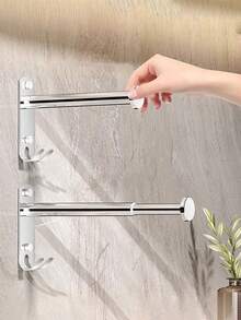 1/2pcs Expandable Multi-Functional Stainless Steel Storage Rack, Suitable For Balcony/Bathroom/Entryway/Wardrobe And More - Multicolor - View 2