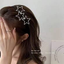 1件女款五角星水鑽合金金屬極簡甜酷防滑細髮箍，適合日常佩戴 - 黑色 - 查看 1