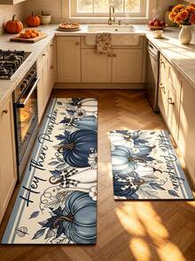 1/2 piezas Alfombra de tierra de diatomeas con patrón de calabaza y floral de Acción de Gracias, estilo vintage, súper absorbente, antideslizante, perfecta para baño, cocina y comedor, secado rápido, lavable a máquina, regalo perfecto para decoración del hogar y alfombra de baño - Multicolor - Ver 1