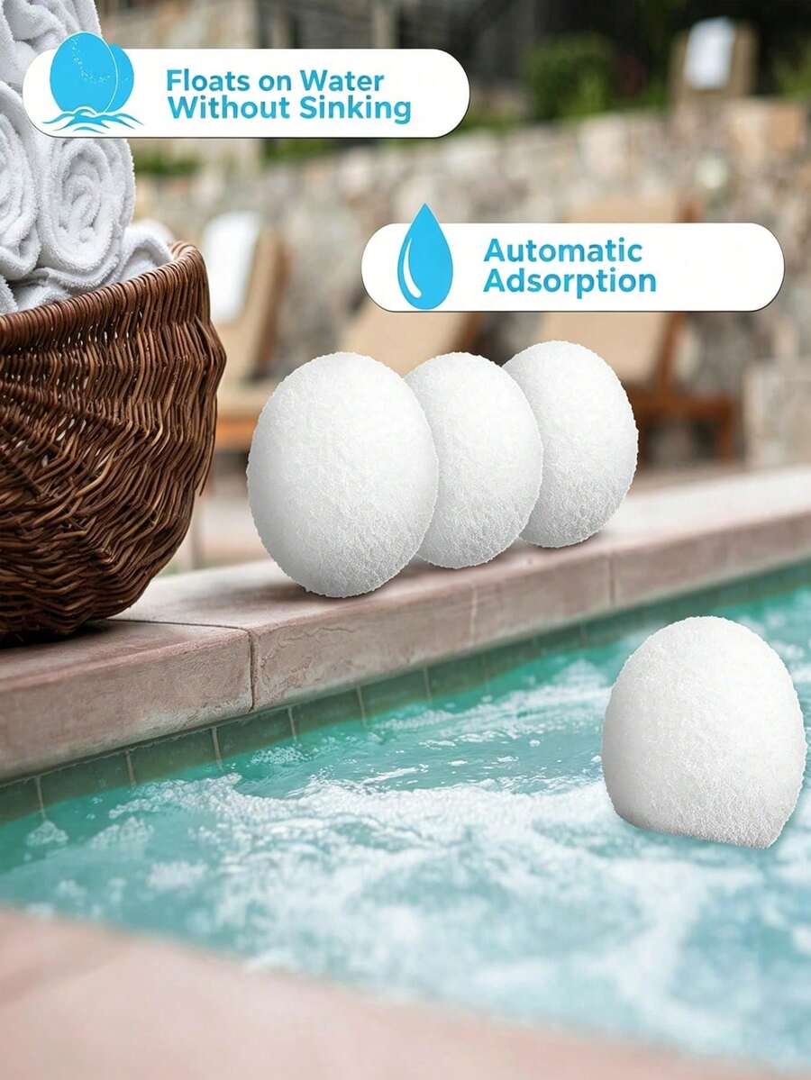 1/2/4/6/8pcs Pool Cleaning Balls, Fiber Balls, Filter Sponge Balls, Reusable Oil Balls, Suitable For Spa Bathtubs And Hot Tubs, Outdoor Use, Washable SPA Filter Balls For Descaling, Pool Cleaning Supplies - White - View 1