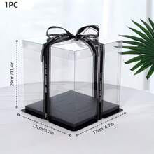 1pc Transparent Gift Box - Artificial Rose Bear Packaging Box - DIY PVC Transparent Gift Box - Wedding And Birthday Decoration (Includes Ribbon) - Black - View 16