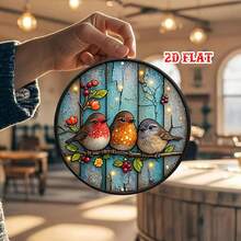 2D Flat Single Piece Natural Scene Round Sign, Colorful Birds Round Wall Decor Birds On Branches Country Metal Wall Art, Wall Decor Sign, Suitable For Home, Garage, Restaurant, Cafe, Round Sign (Random Hole Position) - A - View 8