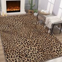 Timeless Neutral Rectangular Velvet Floor Rug, Natural Beige Base Covered With Authentic Brown & Black Leopard Spots. Dust & Moisture Absorbent, Non-Slip Washable Velvet Area Rug, Wild Animal Print Decor Mat For Living Room, Bedroom, Office - Multicolor - View 5