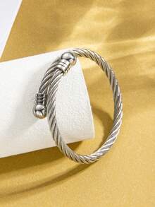1pc Stainless Steel Twisted Rope Design Bracelet, Unisex Stackable Couple Gift For Couples's Birthday - Szgss007 - View 6