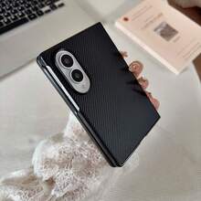 1 Buah Casing Ponsel Lipat Kulit PU Motif Serat Karbon Premium Kompatibel dengan Galaxy Z Fold 8 Fold 8 Ultra Fold7 Fold6 Fold5 Fold4 - Pelindung Belakang Anti Guncangan Seluruh Bodi untuk Bisnis - Hitam - View 3