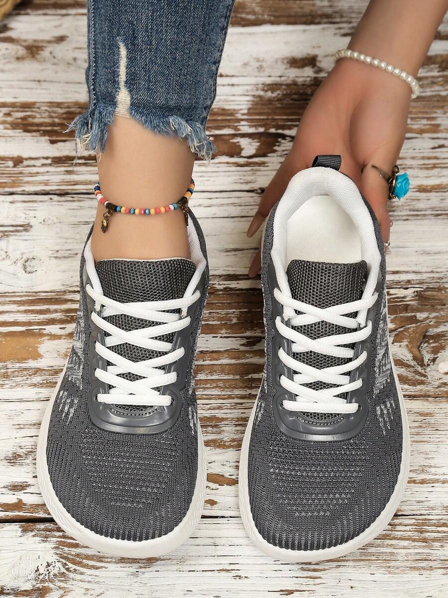 Women's Plus Size Wide Toe Box Athletic Shoes, Minimalist Striped Mesh Decor, Front Lace-Up, Extra Wide Soft Sole, Suitable For Outdoor Sports