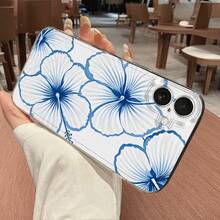 1pc Ins Style Fresh Hibiscus Flower Leaf Solid Color Pattern Space Shell Anti-Slip Soft Phone Case Compatible With IPhone 11/12/13/14/15/16 Pro Max - Multicolor - View 4