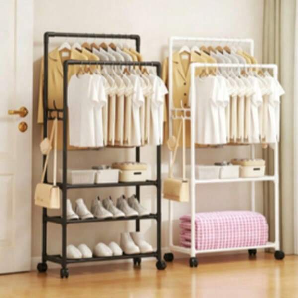 1 buah Rak Gantungan Baju dan Sepatu Besi Multifungsi Dua Baris yang Dapat Diperluas, Dapat Dipindahkan, Mudah Dirakit dan Dibongkar, Cocok untuk Ruang Tamu, Lorong, Kamar Tidur, Ruang Belajar, Kantor, Dapat Digunakan Sebagai Hadiah Liburan, Hadiah Natal