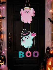 1Set Retro Paper Door Hanging Decor,Ghost Pumpkin Candy Pattern Door Sign,Lightweight Paper Ornament,Indoor Outdoor Wall Entrance Home Room Decor,Party Photo Prop,Gift For Birthday New Year Graduation,Halloween,Halloween Deorations,Christmas - Colorful Ghost - View 10