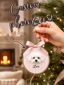 1pc Customized Photo & Text Pet Ornament - Acrylic Christmas Tree Hanging Decoration With Pet Name, Durable Ribbon, Cozy Farmhouse Style, Suitable For Home/Car/Holiday Decor, Perfect Christmas & New Year Gift For Dog/Cat Lovers, Pet Owners, Families - Multicolor - View 2