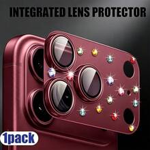 NNBILI 1pc Colorful Rhinestone Faux Original Lens Protector, New Colorful Rhinestone Design, Compatible With IPhone 18 Pro Max, Multiple Colors Available - Lens Protection Accessory, Tempered Glass Material, Scratch-Resistant, Camera Lens Cover, Easy To Install - Burgundy - View 10