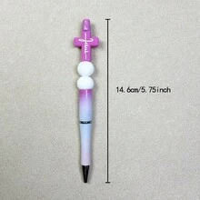 6Pcs Jesus Cross DIY Bead Pen Twist Ballpoint Pens Ideal For Class Study Notes Business Conference Recording, Essential Student Office Writing Supplies, Freely Add And Remove Color Beads As Personal Preference, Handmade Cross Bead Unique Barrel - A - View 10