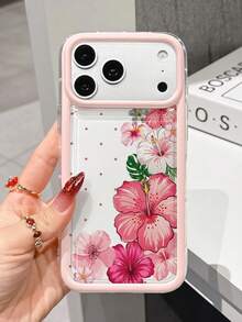 Contrast Frame Pink Cute Floral Apple Smartphone Case Protective Cover, Minimalist Transparent Coverage Perfect For Daily Use, Compatible With IPhone 16/16 Pro/16 Plus/15/15 Plus/15 Pro/15 Pro Max/17/17 Pro/17 Pro Max/12/13 Mini/Apple 13/13 Pro Max/11/11 Pro Max/12 Pro Max Transparent Soft Shell, Exquisite Gift For Friends, Classmates, Lovers Or Yourself - Pink - View 3