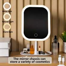 LED 3-Color Light Makeup Mirror With 3 Lighting Modes, Adjustable Brightness, Smart Touch Screen, USB Rechargeable, High Definition Makeup Mirror, Suitable As Birthday, Valentine's Day, Mother's Day And Christmas Gift - Multicolor - View 5