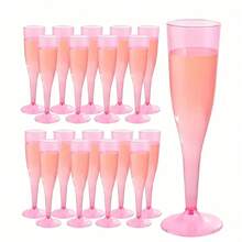 25/50pcs Elegant Reusable Plastic Champagne Flutes - 4.5oz Pink Wine Drinking Glasses, Durable & Stylish For Weddings, Bars, Restaurants, Parties, Thanksgiving, Christmas, Halloween, New Year Party - 粉紅色 - 查看 1