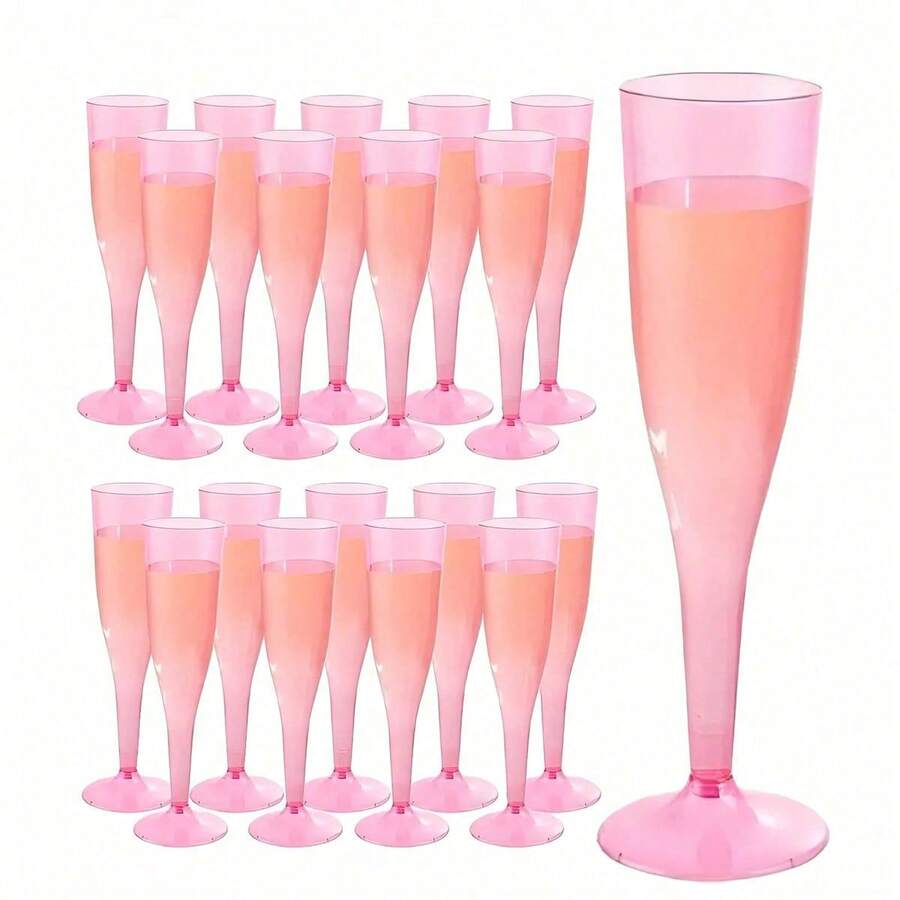 25/50pcs Elegant Reusable Plastic Champagne Flutes - 4.5oz Pink Wine Drinking Glasses, Durable & Stylish For Weddings, Bars, Restaurants, Parties, Thanksgiving, Christmas, Halloween, New Year Party - 粉紅色 - 查看 1