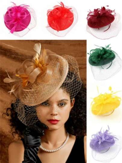 1pc Women's Exquisite Hat, Suitable For Tea Party, Evening Banquet And Other Occasions, New Elegant 1950s Kentucky Derby Style, Feather Hair Clip