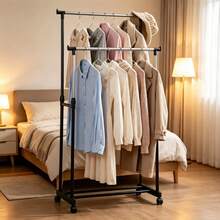135*40*68cm Single Rod & Double Rod Clothes Rack, Adjustable Height Metal Garment Rack With Wheels, Portable Rolling Clothing Hanger Stand, Space Saving Storage Organizer For Bedroom, Balcony, Laundry Room, Apartment, Easy Assembly Display Rack - A - View 1