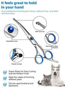 6pcs Pet Grooming Scissors Set, Trimming Scissors, Flat Scissors, Curved Scissors, Serrated Scissors, Stainless Steel Material, DIY Hair Cutting, Hairdressing Scissors, Thinning Scissors, Pet Grooming Tools - View 8