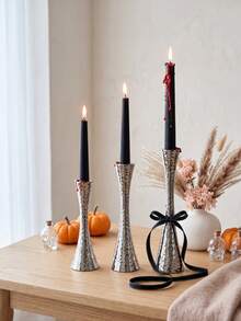 1Pc/Set Hammered Metal Taper Candle Holder Set, Vintage Modern Tall Candlestick Holders, Table Centerpiece Decor For Ramadan, Halloween, Wedding, Party, Home Dining, Valentine Birthday Housewarming Gift. - Simple Classic Style - View 1