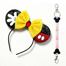 2pcs Disney Shiny Mickey Mouse Ear Headband With Storage Lanyard And White Sequin Bow - R - View 6