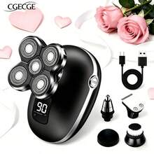 CGECGE Electric Shaver, Electric Bald Head Shaver, Rotary Shaver, IPX6 Waterproof, Wet And Dry Use, Easy To Clean, Contour To The Face, Floating Head, Screen Display, Type-C Charging, Underarm, Leg, Arm, Body Hair Removal Tool, Holiday Gift. - 黑色套裝 - 查看 1