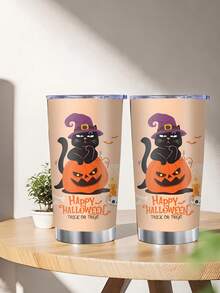1pc/5pcs 20oz Halloween Stainless Steel Insulated Coffee Mug With Clear Drinking Lid, Cute Ghost Bat Spider Web Print Travel Cup, Sweet Halloween Water Cup, Large Capacity Iced Coffee Cup, Birthday Holiday Gift For Boyfriend, Couple Water Cup, Holiday Party Gift - Multicolor - View 4
