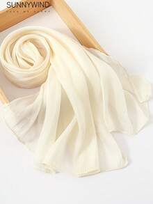 1 chiếc khăn choàng nữ màu trơn phong cách ngọt ngào thường ngày bằng polyester, phù hợp cho mọi mùa - Màu be - Xem 1
