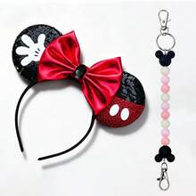 2pcs Disney Shiny Mickey Mouse Ear Headband With Storage Lanyard And White Sequin Bow - R - View 13