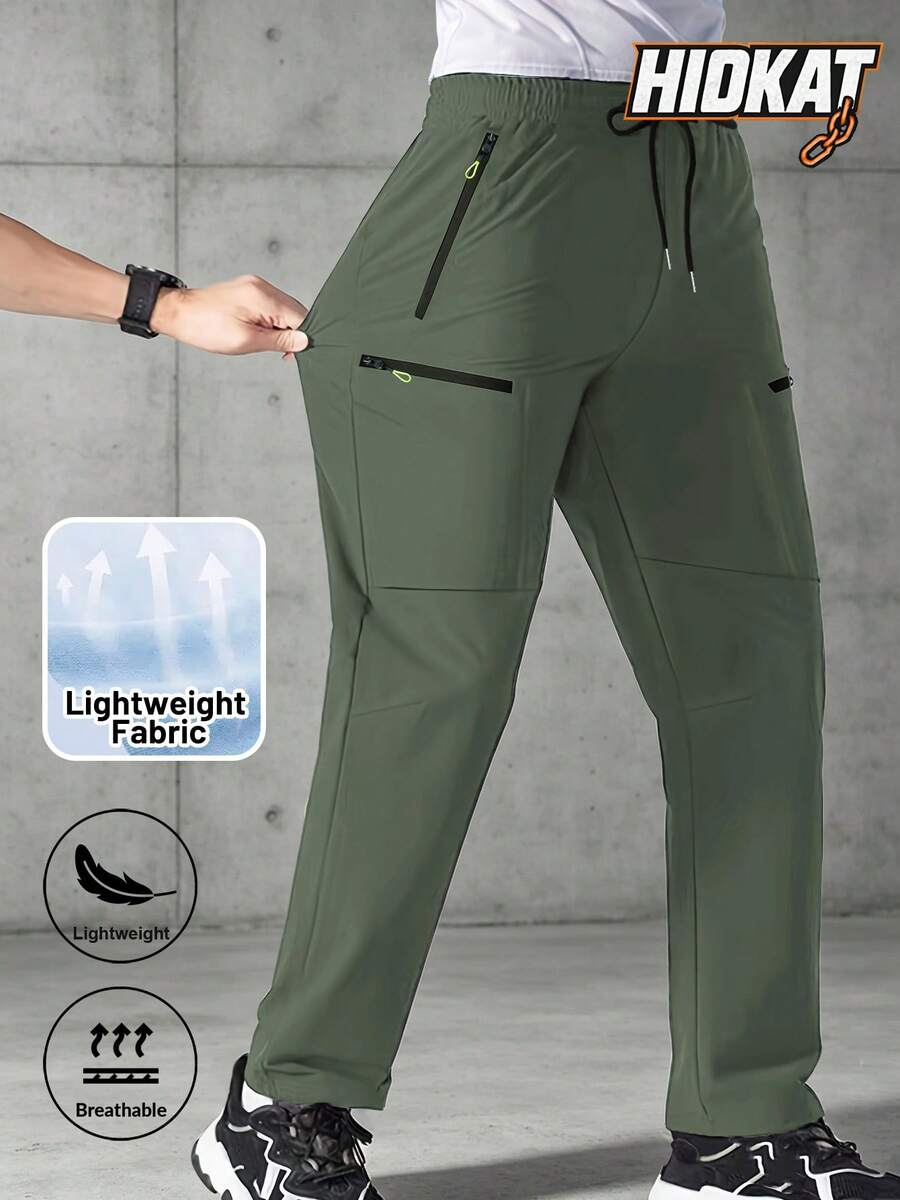Hidkat Men's Lightweight Straight Leg Pants, Boyfriend Style Zipper Pockets, Comfortable