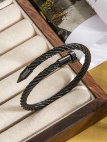 1pc Stainless Steel Twisted Nail Design Niche Style Bracelet, Unisex, Non-Fading, Stackable, Couple Birthday Gift - SZGSS005 - View 15