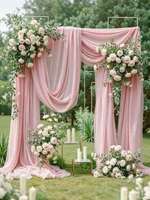 Arched Hanging Fabric Half Panel 4.4 Yards Lightweight Background Curtain Suitable For Party, Ceiling, Wedding Arch, Reception Area, Christmas And More Decorations - Lotus Root Pink - View 6