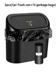 Leakproof Mini Car Trash Can With Lid, With Garbage Bag, Convenient And Hygienic Car Accessory, Car Door Hanging Storage Organizer - Black - View 13