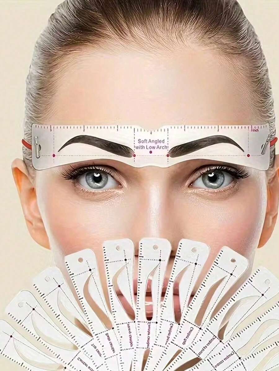 12pcs Eyebrow Shaping Kit, Includes Reusable Templates And Elastic Bands - 3 Minutes Quick Perfect Eyebrow Makeup, Headband Style Silicone Eyebrow Mold, Suitable For Beginners, Reusable Silicone Eyebrow Shaping Template Set - Multicolor - View 1